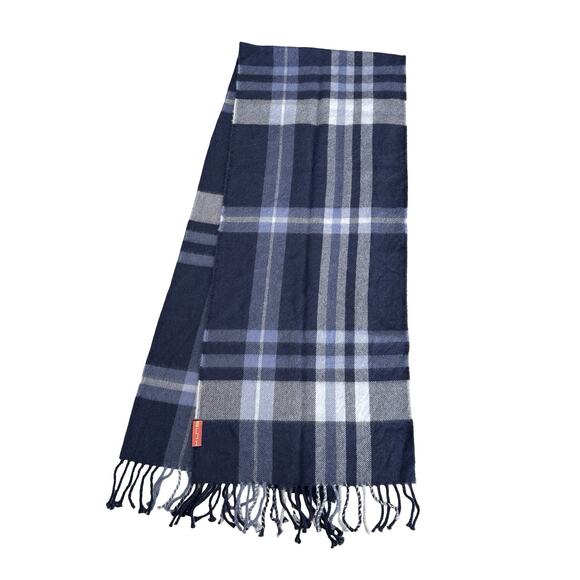 Kuna Accessories - Kuna Royal Alpaca Scarf Blue Plaid Tweed Fringed Size 74” X 13”